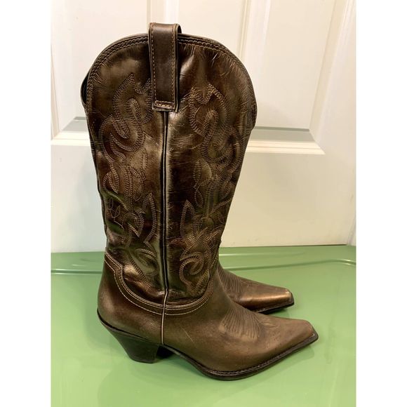 Maria Lya Shoes - Maria Lya Distressed Dark Bronze Brown Metallic Western Cowboy Boots Size 9